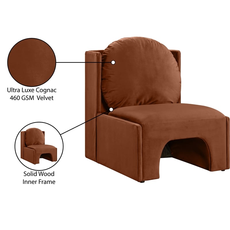 Bowery Hill Contemporary Solid Wood Frame Cognac Durable Velvet Accent Chair