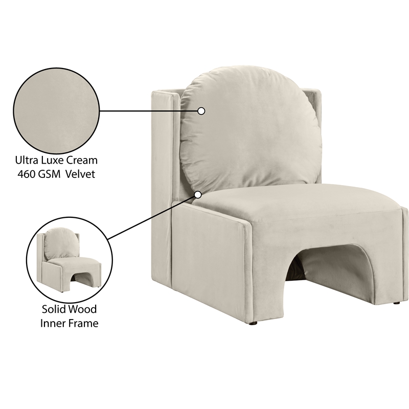 Bowery Hill Contemporary Solid Wood Frame Cream Durable Velvet Accent Chair
