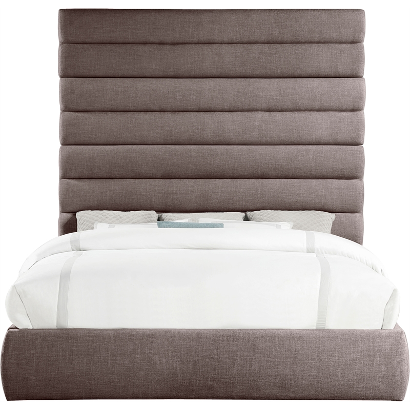 Bowery Hill Contemporary Upholstered Brown Linen Textured Fabric King Bed