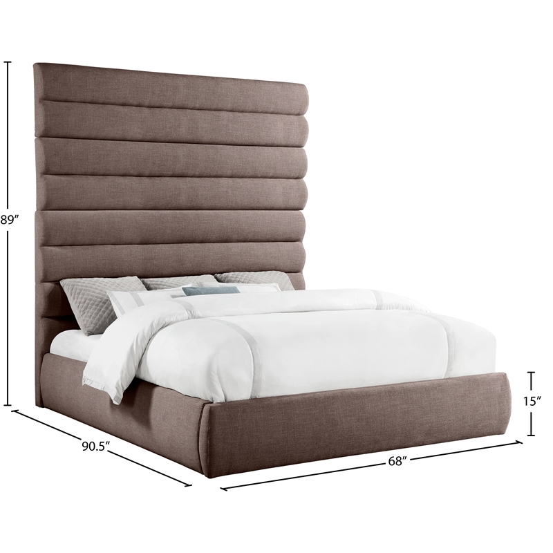 Bowery Hill Contemporary Upholstered Brown Linen Textured Fabric King Bed