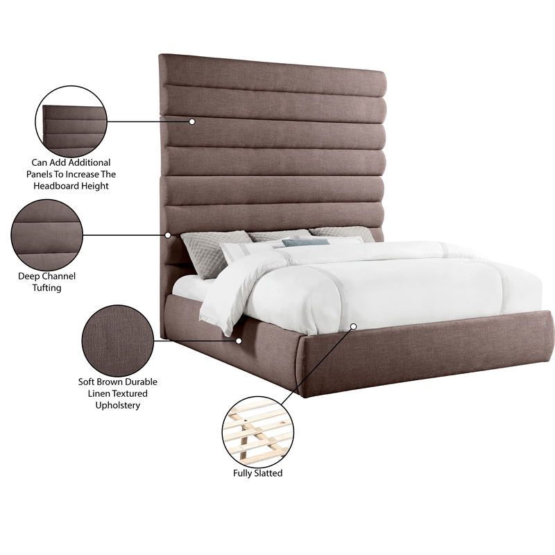 Bowery Hill Contemporary Upholstered Brown Linen Textured Fabric King Bed