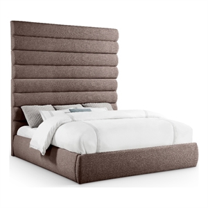 Bowery Hill Contemporary Upholstered Brown Linen Textured Fabric King Bed
