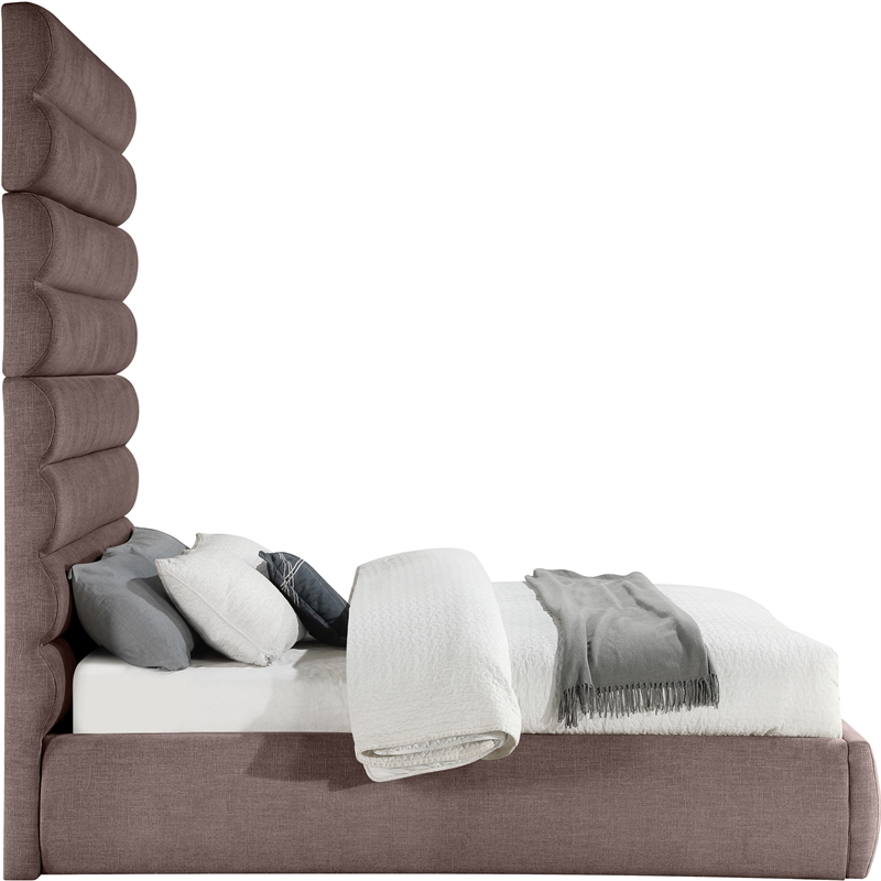 Bowery Hill Contemporary Upholstered Brown Linen Textured Fabric Queen Bed