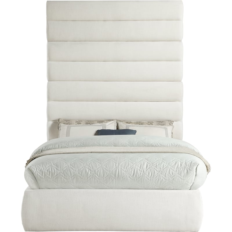 Bowery Hill Contemporary Upholstered Cream Linen Textured Fabric Full Bed