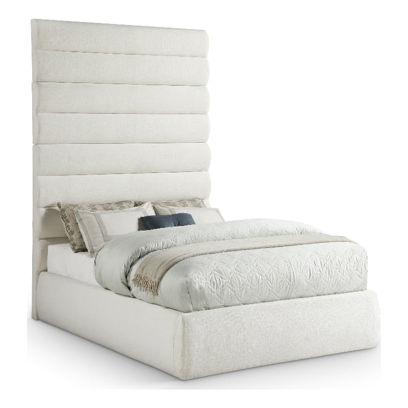 Bowery Hill Contemporary Upholstered Cream Linen Textured Fabric Full Bed