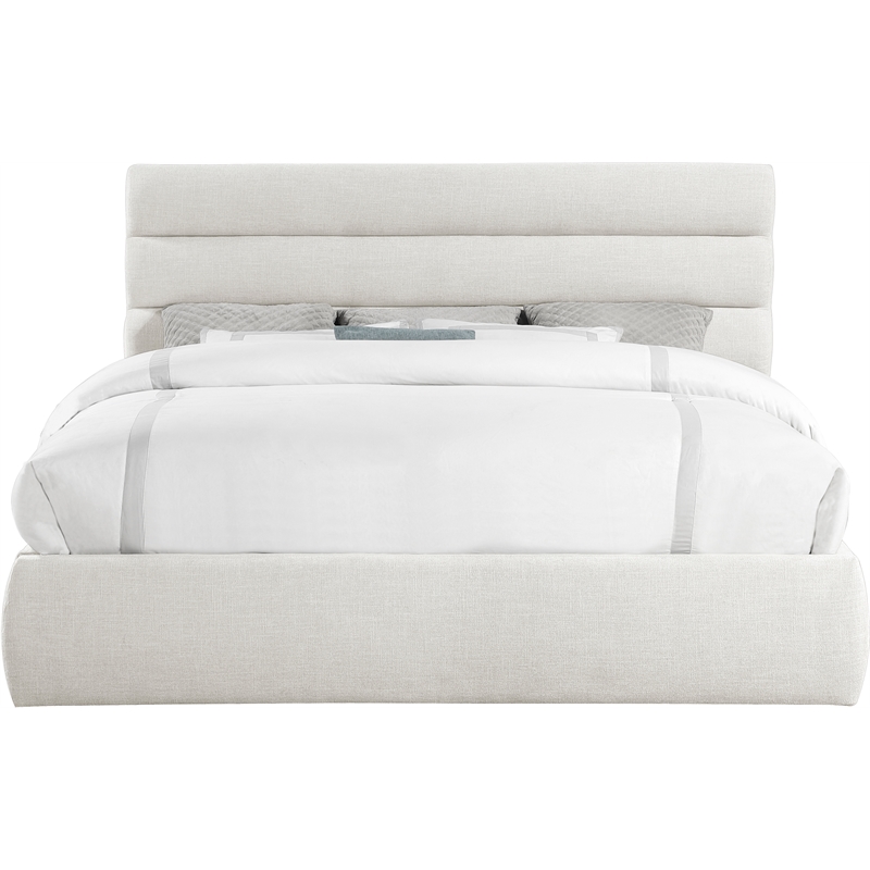 Bowery Hill Contemporary Upholstered Cream Linen Textured Fabric King Bed