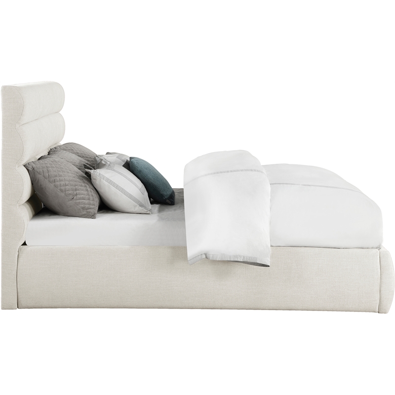 Bowery Hill Contemporary Upholstered Cream Linen Textured Fabric King Bed