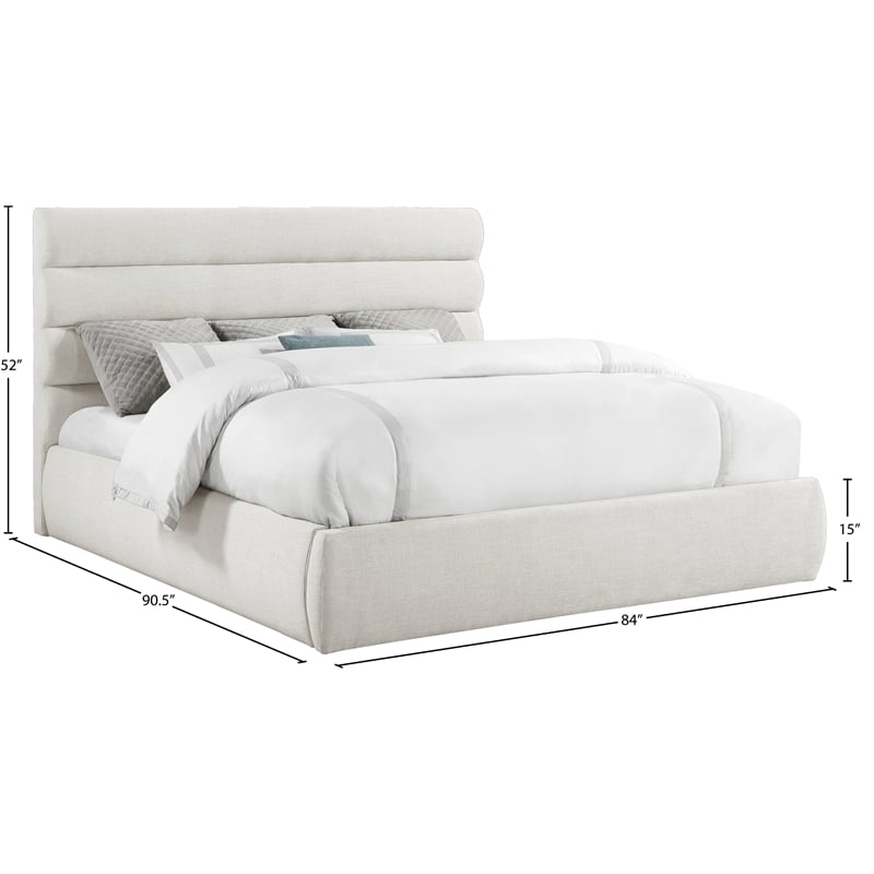 Bowery Hill Contemporary Upholstered Cream Linen Textured Fabric King Bed