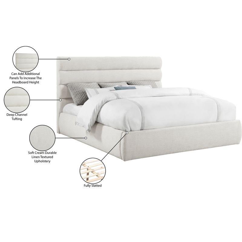 Bowery Hill Contemporary Upholstered Cream Linen Textured Fabric King Bed