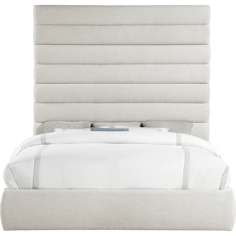 Bowery Hill Contemporary Upholstered Cream Linen Textured Fabric King Bed