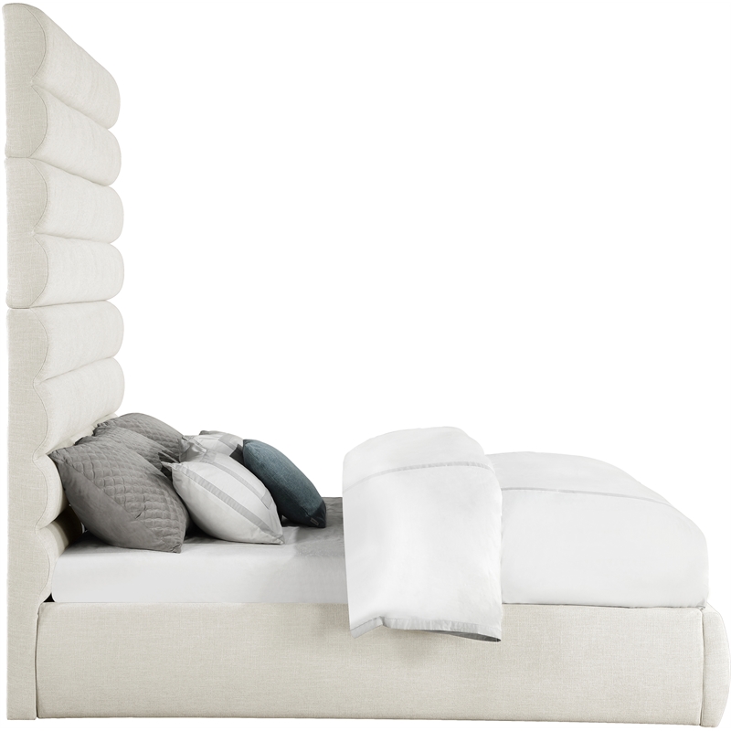Bowery Hill Contemporary Upholstered Cream Linen Textured Fabric King Bed