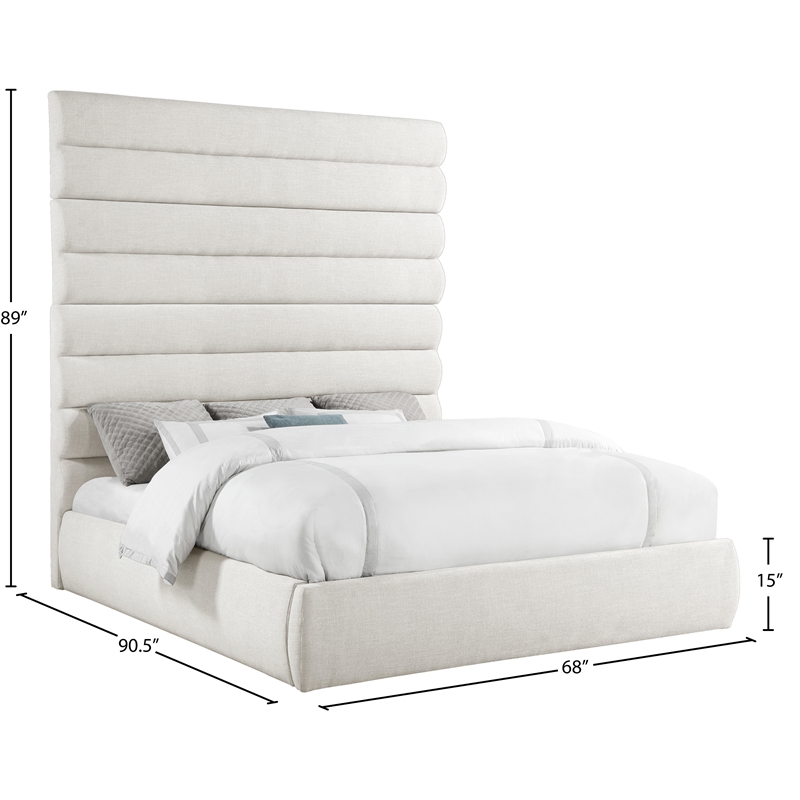 Bowery Hill Contemporary Upholstered Cream Linen Textured Fabric King Bed