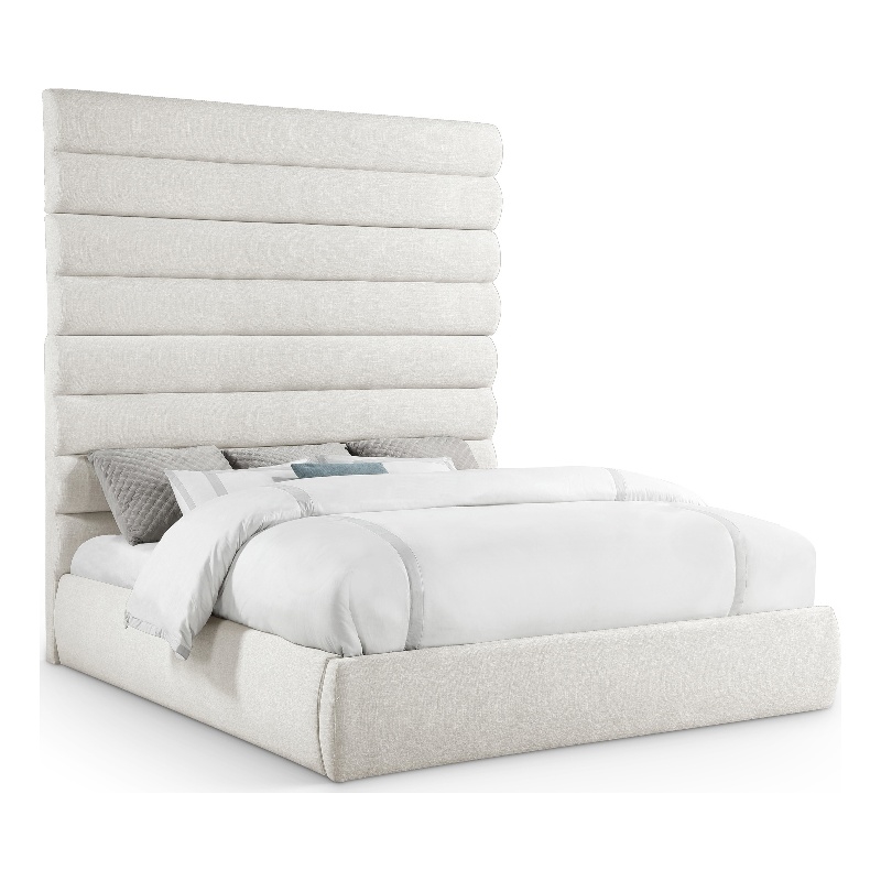 Bowery Hill Contemporary Upholstered Cream Linen Textured Fabric King Bed