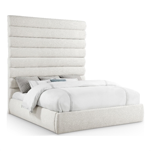 Bowery Hill Contemporary Upholstered Cream Linen Textured Fabric King Bed