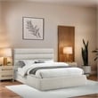 Bowery Hill Contemporary Upholstered Cream Linen Textured Fabric Queen Bed