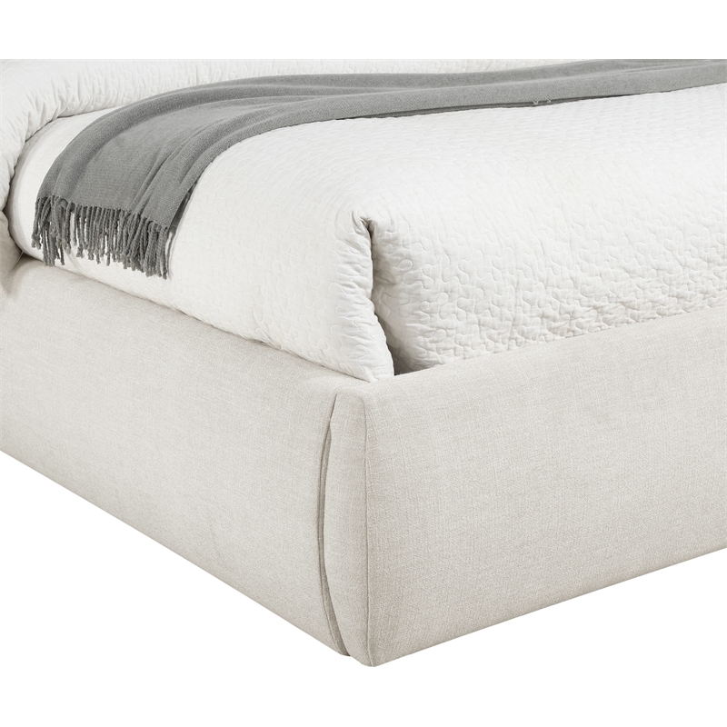 Bowery Hill Contemporary Upholstered Cream Linen Textured Fabric Queen Bed