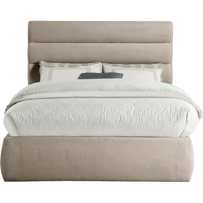 Bowery Hill Contemporary Upholstered Beige Linen Textured Fabric Full Bed