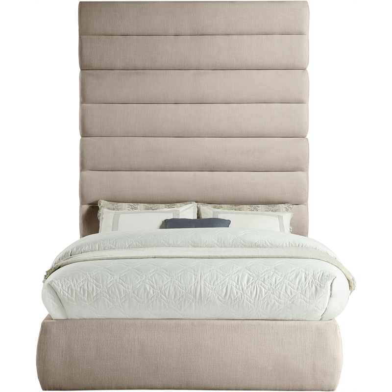 Bowery Hill Contemporary Upholstered Beige Linen Textured Fabric Full Bed
