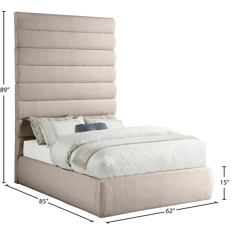 Bowery Hill Contemporary Upholstered Beige Linen Textured Fabric Full Bed