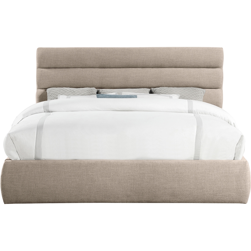 Bowery Hill Contemporary Upholstered Beige Linen Textured Fabric King Bed