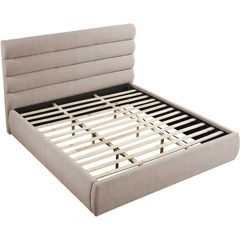 Bowery Hill Contemporary Upholstered Beige Linen Textured Fabric King Bed