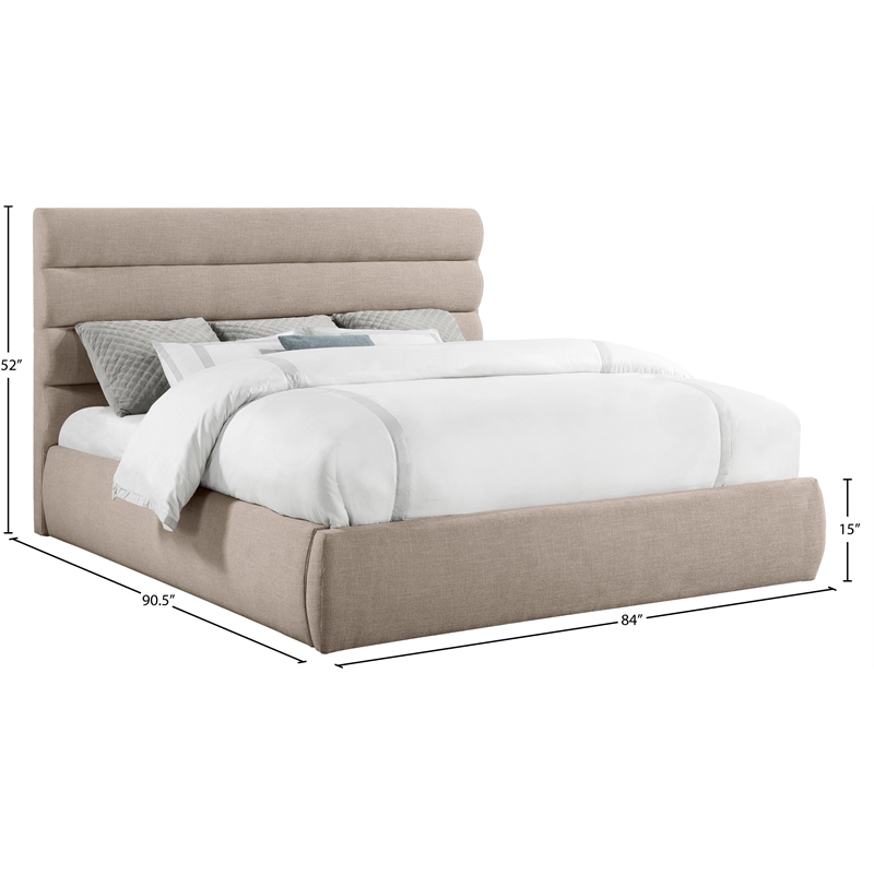 Bowery Hill Contemporary Upholstered Beige Linen Textured Fabric King Bed