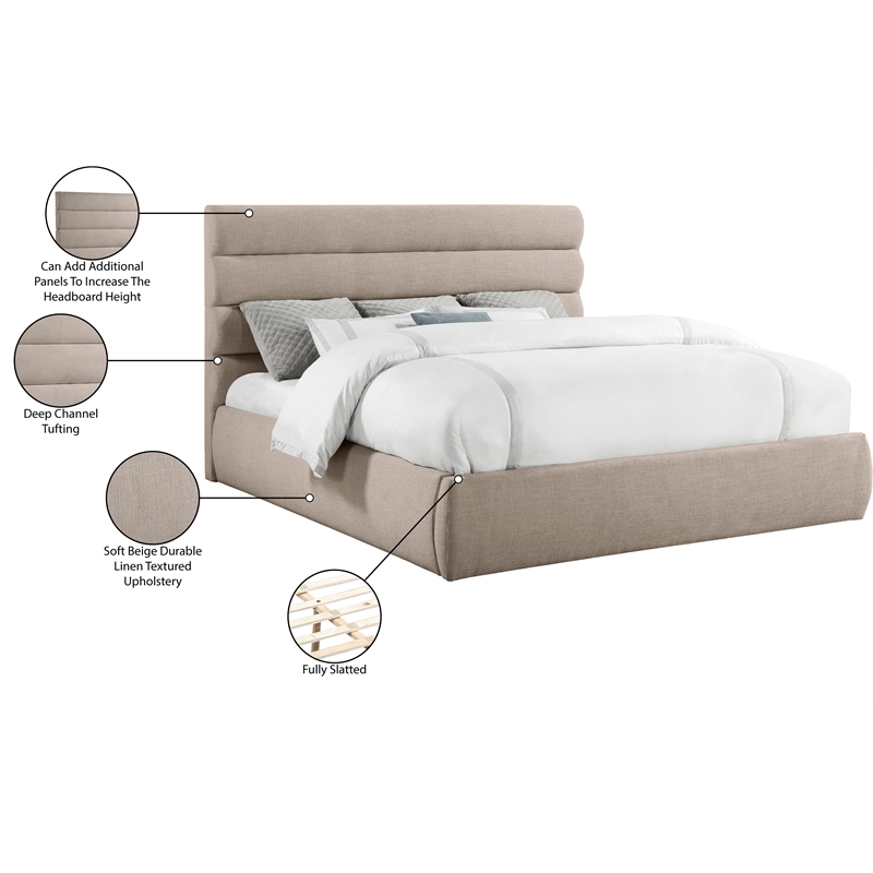 Bowery Hill Contemporary Upholstered Beige Linen Textured Fabric King Bed