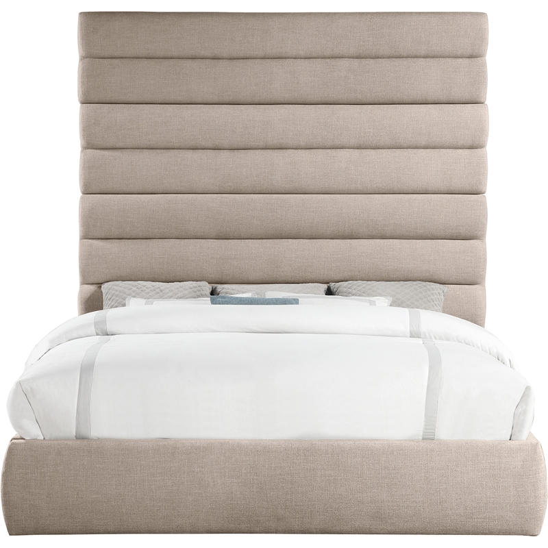 Bowery Hill Contemporary Upholstered Beige Linen Textured Fabric King Bed