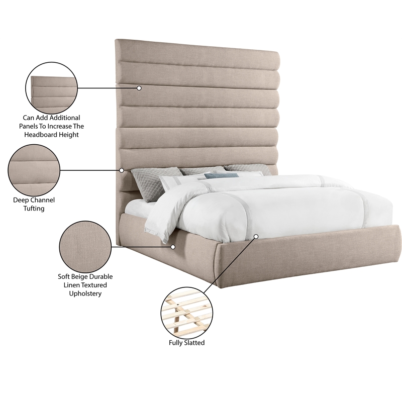 Bowery Hill Contemporary Upholstered Beige Linen Textured Fabric King Bed