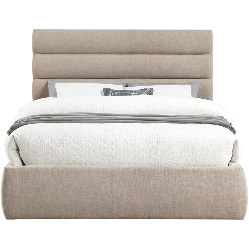 Bowery Hill Contemporary Upholstered Beige Linen Textured Fabric Queen Bed