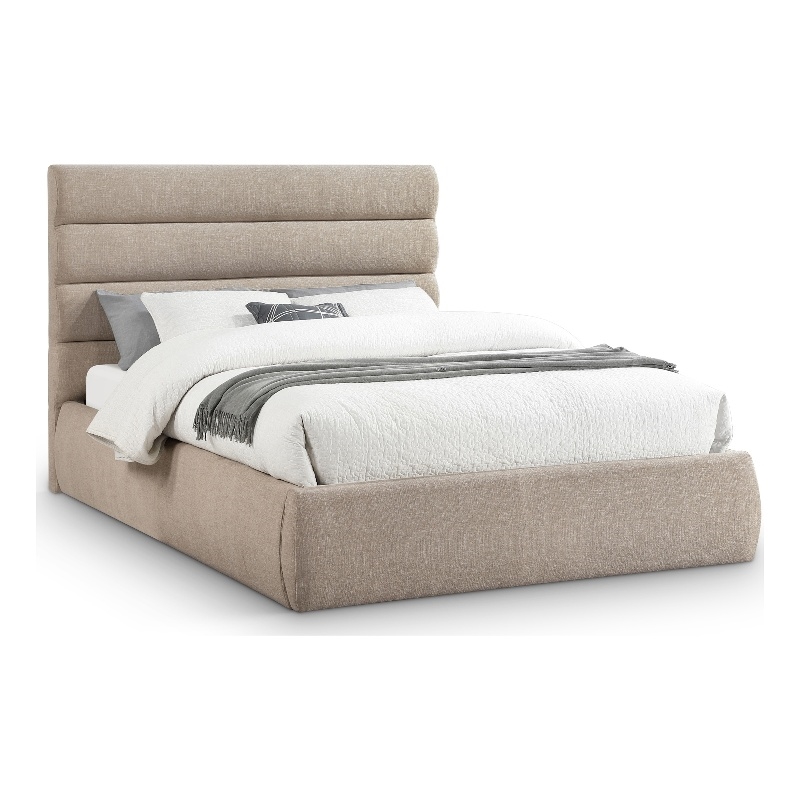 Bowery Hill Contemporary Upholstered Beige Linen Textured Fabric Queen Bed