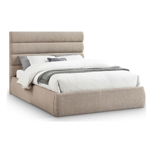 Bowery Hill Contemporary Upholstered Beige Linen Textured Fabric Queen Bed