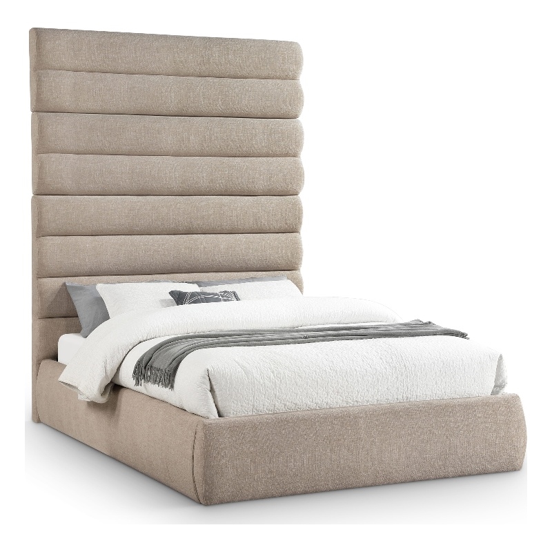 Bowery Hill Contemporary Upholstered Beige Linen Textured Fabric Queen Bed