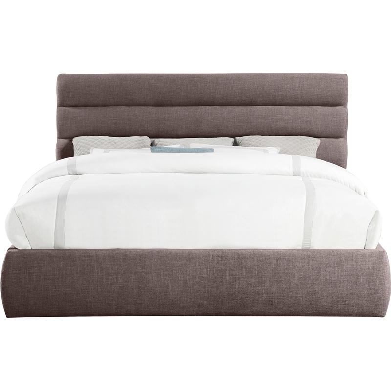 Bowery Hill Contemporary Upholstered Brown Linen Textured Fabric King Bed