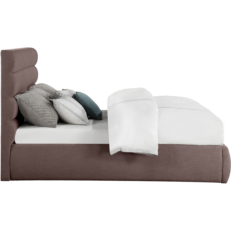 Bowery Hill Contemporary Upholstered Brown Linen Textured Fabric King Bed