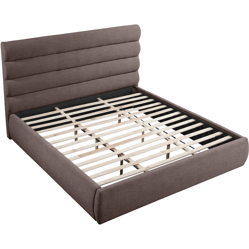 Bowery Hill Contemporary Upholstered Brown Linen Textured Fabric King Bed