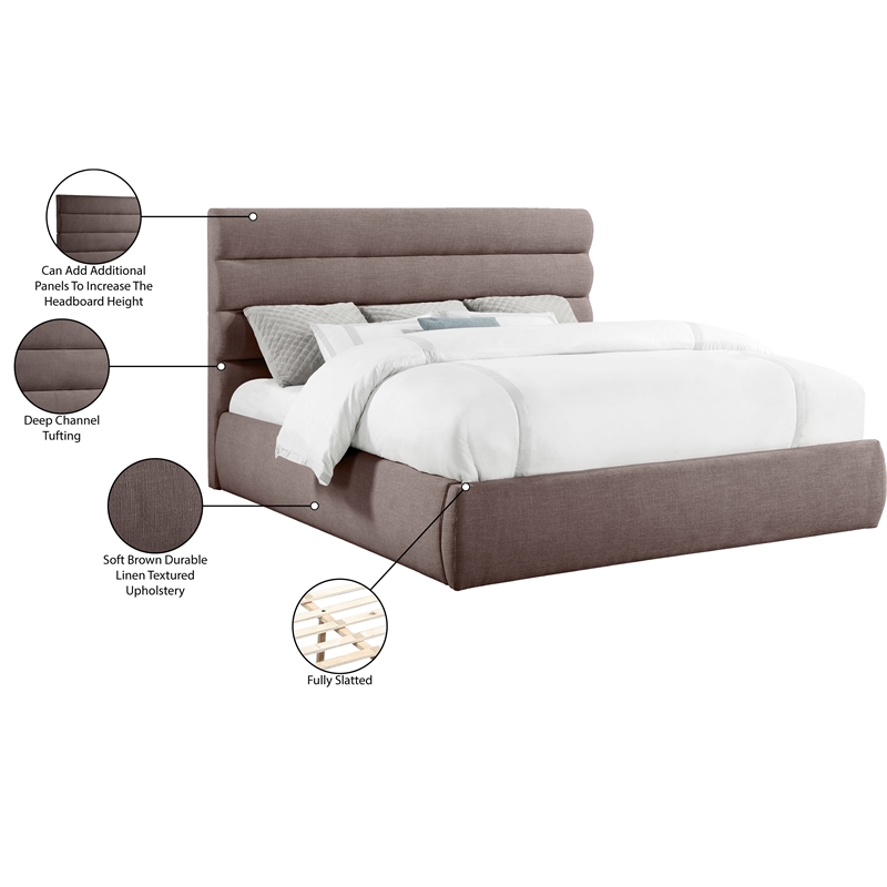 Bowery Hill Contemporary Upholstered Brown Linen Textured Fabric King Bed
