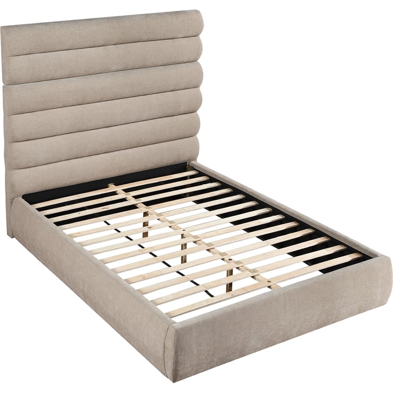 Bowery Hill Contemporary Soft Beige Chenille Fabric Queen Bed