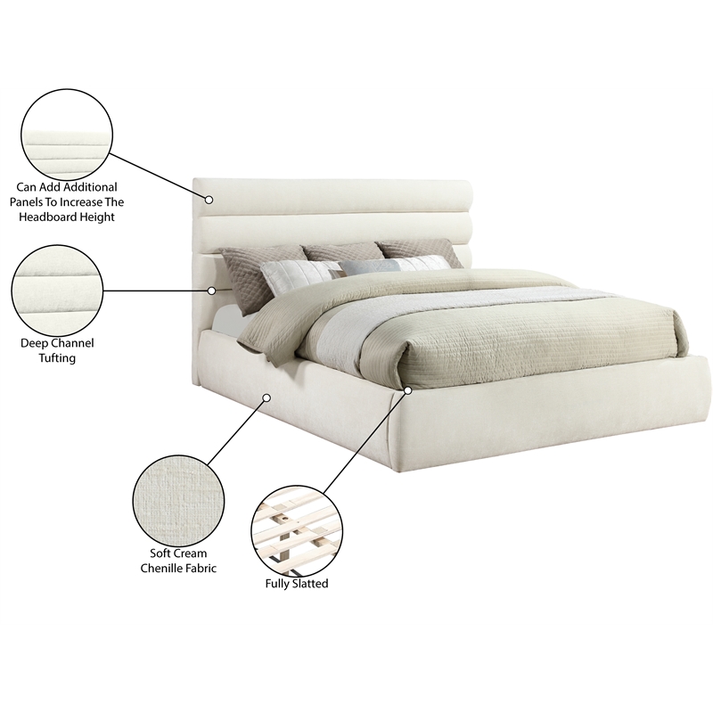 Bowery Hill Contemporary Soft Cream Chenille Fabric King Bed