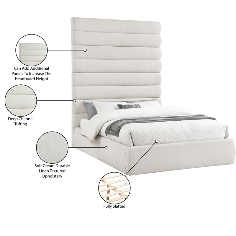 Bowery Hill Contemporary Upholstered Cream Linen Textured Fabric Queen Bed