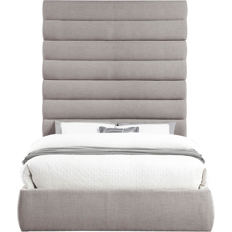 Bowery Hill Contemporary Upholstered Taupe Linen Textured Fabric Queen Bed