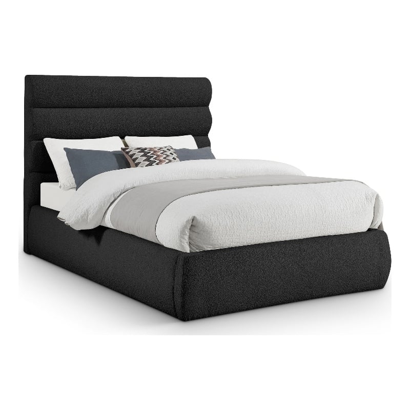 Bowery Hill Contemporary Deep Channel Tufted Rich Black Boucle Fabric Full Bed