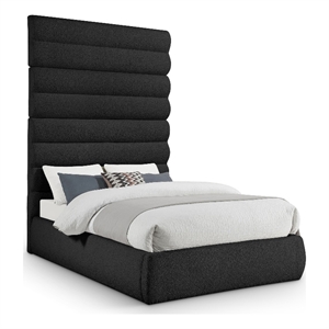 Bowery Hill Contemporary Deep Channel Tufted Rich Black Boucle Fabric Full Bed