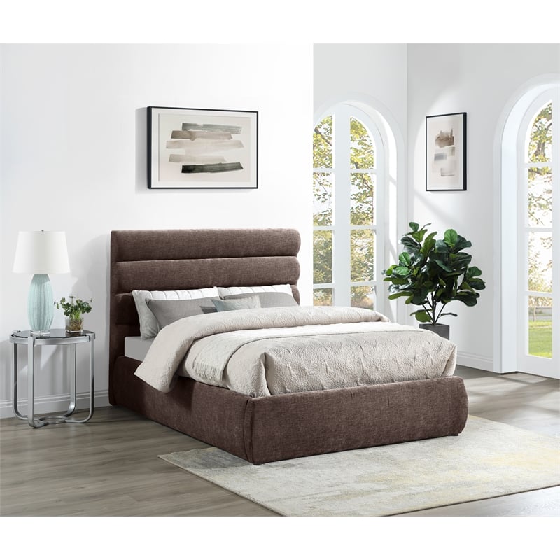 Bowery Hill Contemporary Soft Brown Chenille Fabric Full Bed