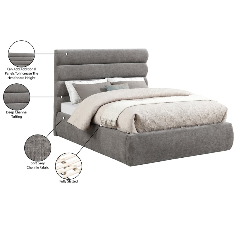 Bowery Hill Contemporary Deep Channel Tufted Soft Grey Chenille Fabric Full Bed