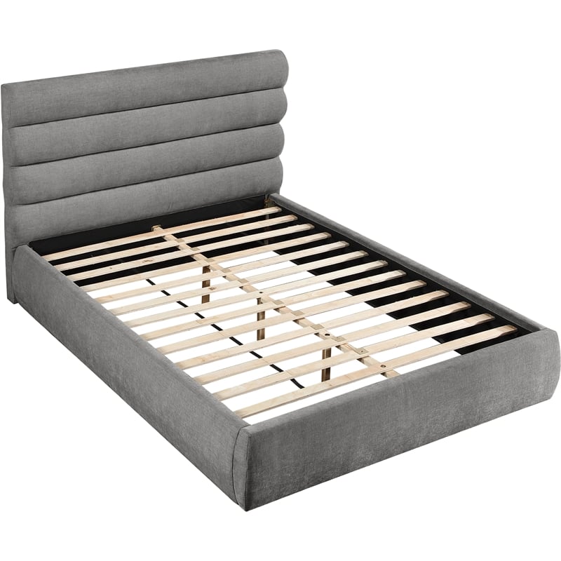 Bowery Hill Contemporary Soft Grey Chenille Fabric Queen Bed