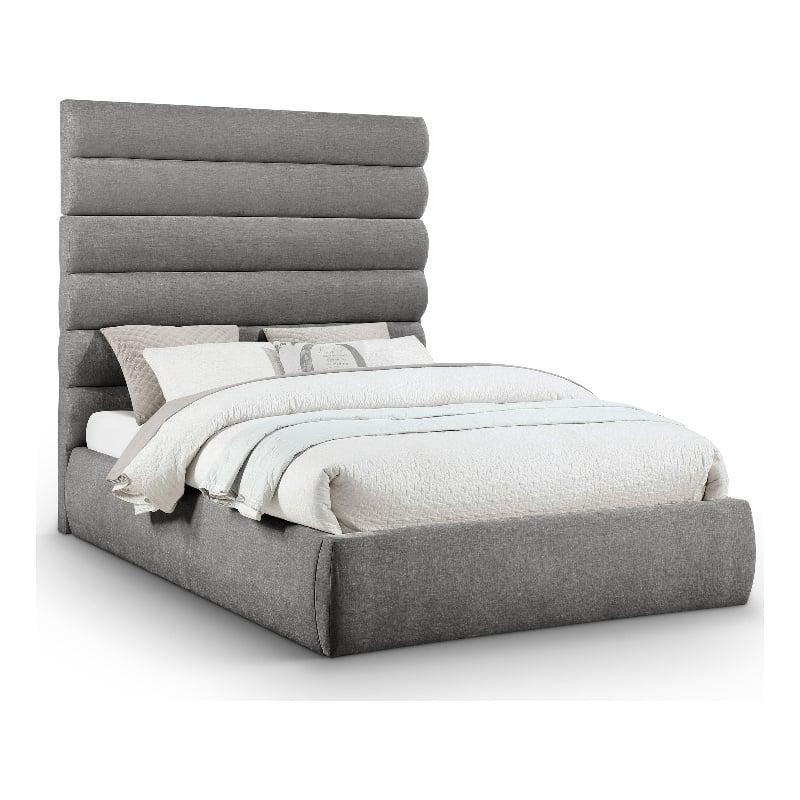 Bowery Hill Contemporary Soft Grey Chenille Fabric Queen Bed