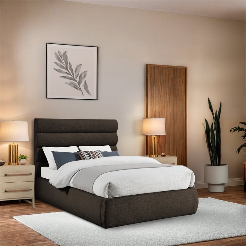 Bowery Hill Contemporary Deep Channel Tufted Rich Brown Boucle Fabric Full Bed