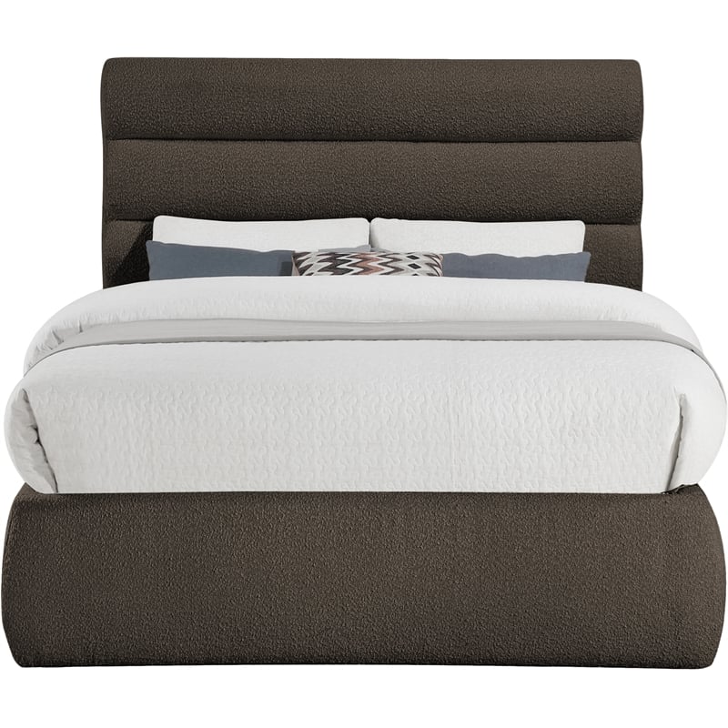Bowery Hill Contemporary Deep Channel Tufted Rich Brown Boucle Fabric Full Bed