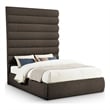 Bowery Hill Contemporary Deep Channel Tufted Rich Brown Boucle Fabric Queen Bed